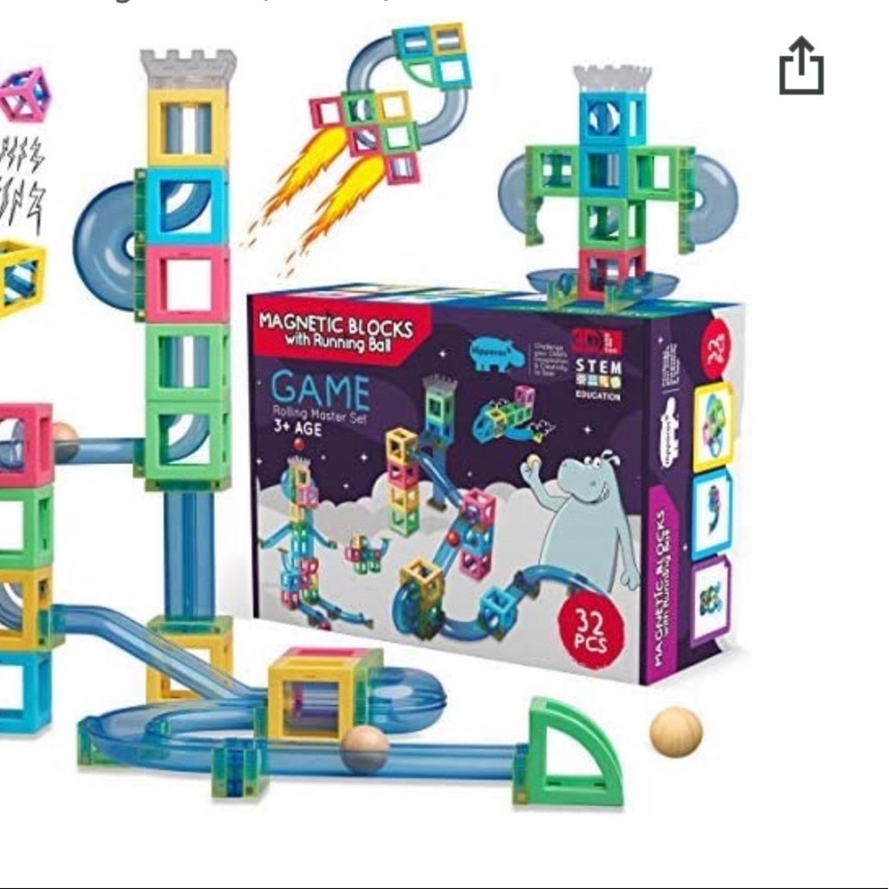 STEM kids toy, 3D magnetic building pieces and 2 wooded balls marble run toys